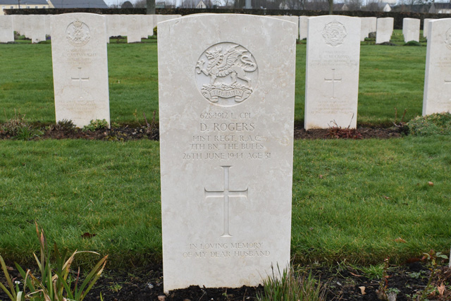 A photo of the grave of Lance Corporal D. Rogers, who was killed by a sniper