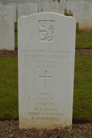 Edouard Gerard grave stone at Ranville Commonwealth War Cemetery