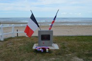 LCH 185 Memorial, Lion-sur-Mer with flags from DDay 75 anniversary, 2019, Normandy