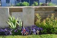 The grave of Lieutenant Herbert Denham Brotheridge at Ranville, killed on Pegasus Bridge