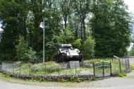 Sherman Tank Valois located in the forest on a cross road